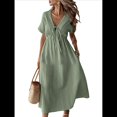 thumbnail image 3 of Vestido de Verano para Mujer, Informal, de Corta, con Lazo, Cuello en V, Volantes, Midi, Fluido. Verde XL, 3 of 10