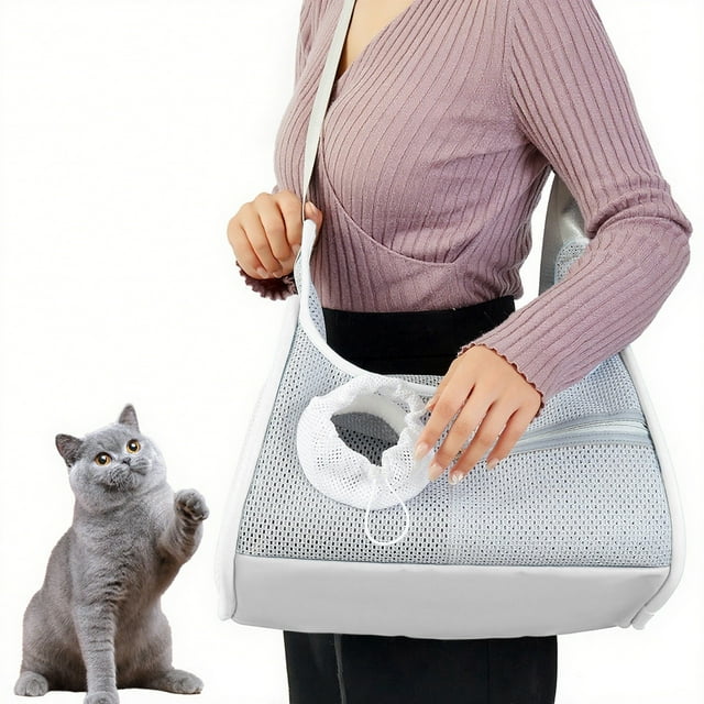 BAOPAI Breathable Mesh Pet Carrier Bag with Padded Panel Foldable and Portable for Travel One Shoulder Crossbody Design for Cats and Small Pets