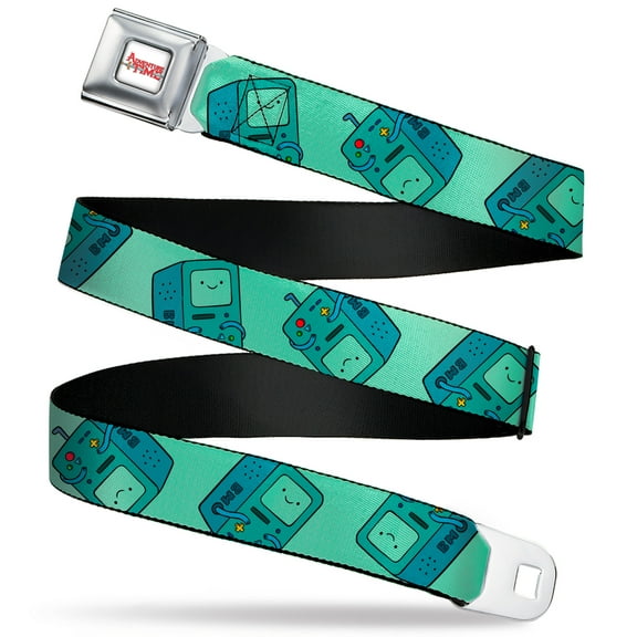 Adventure Time Belt, Seatbelt Buckle Belt, Adventure Time Bmo Pose Flips Seafoam Green, 30 to 44 Inches