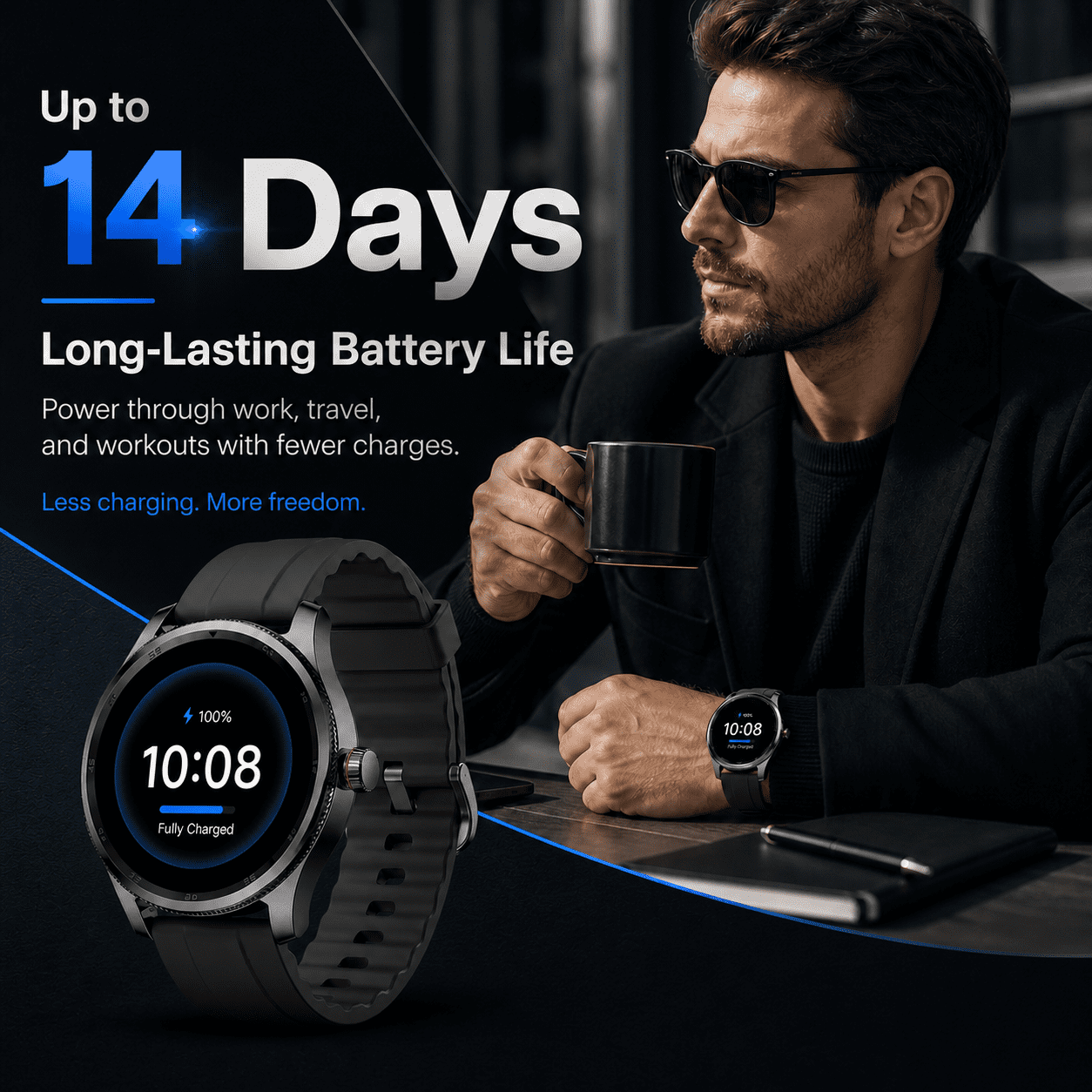 MiracoRun Men’s Smart Watch for iPhone & Android, 1.39" Round Touchscreen, Bluetooth Calling & Text Notifications, Fitness Tracker with 100+ Sports Modes, IP68 Waterproof