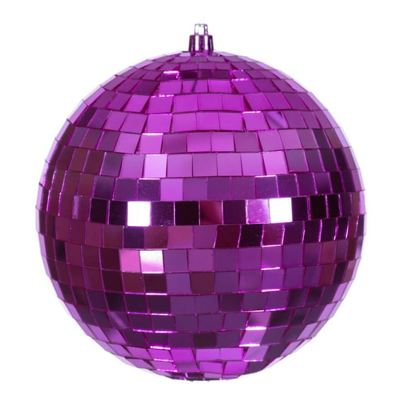 6" Fuchsia Mirror Ball Ornament 4/Bag