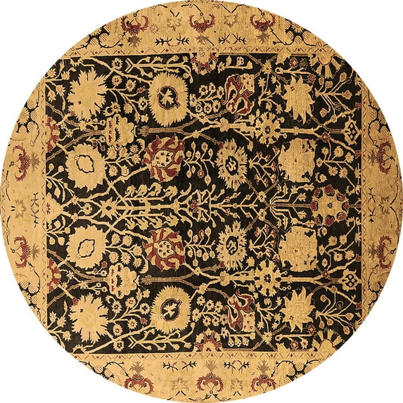 Ahgly Company Indoor Round Oriental Brown Industrial Area Rugs, 4' Round
