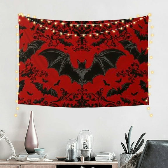 FCXZI   Halloween Bat Tapestry For Kids Boys Large   Size,Red Black Gothic Tapestries For Teen Men Room Decor Goth Damask Bats Tapestry Wall Hanging Halloween Animal Wall Tapestry 60*40in