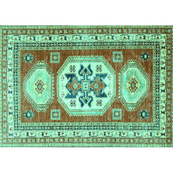 Ahgly Company Machine Washable Indoor Rectangle Geometric Turquoise Blue Traditional Area Rugs, 2' x 4'