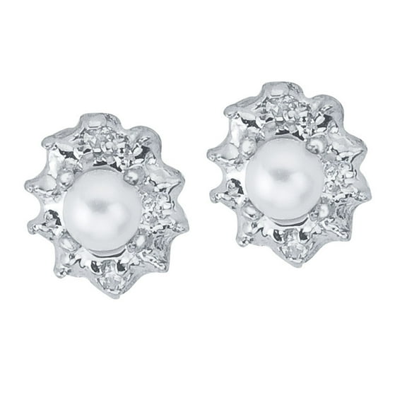 10k White Gold Freshwater Cultured Pearl And Diamond Earrings