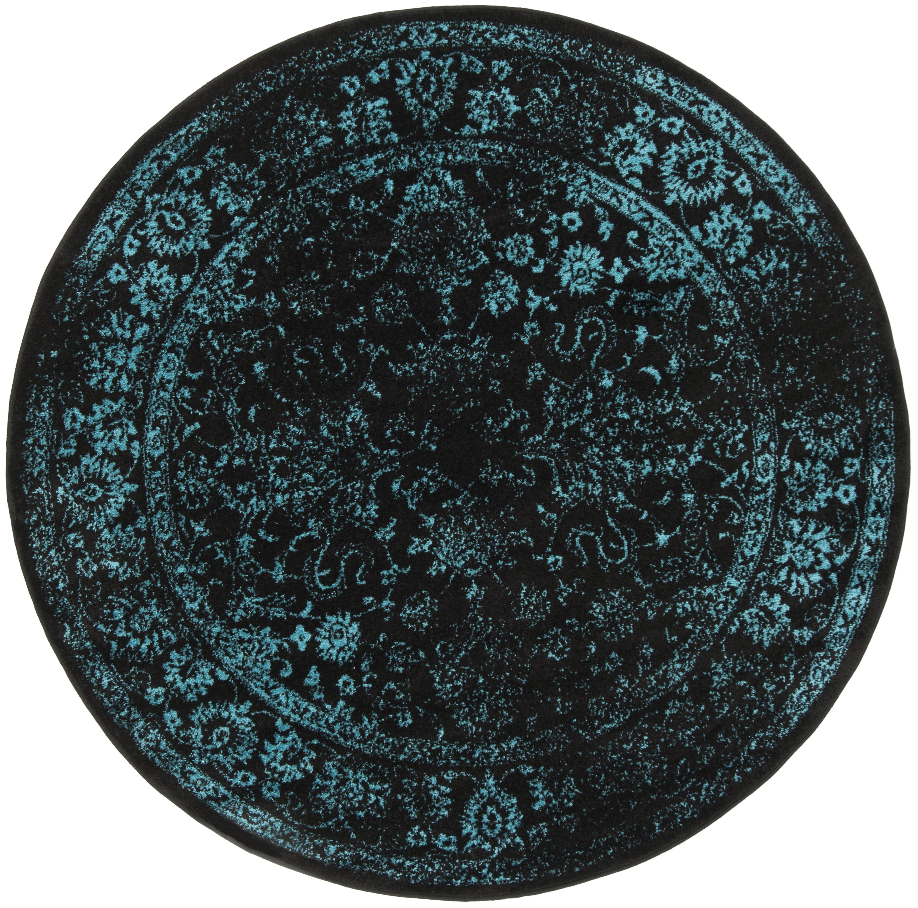 SAFAVIEH Adirondack Wyatt Traditional Distressed Area Rug, Black/Teal, 6'7" x 6'7" Round - Transitional Modern Design, Black & Teal, Ideal for Living Room, Bedroom, Dining Space