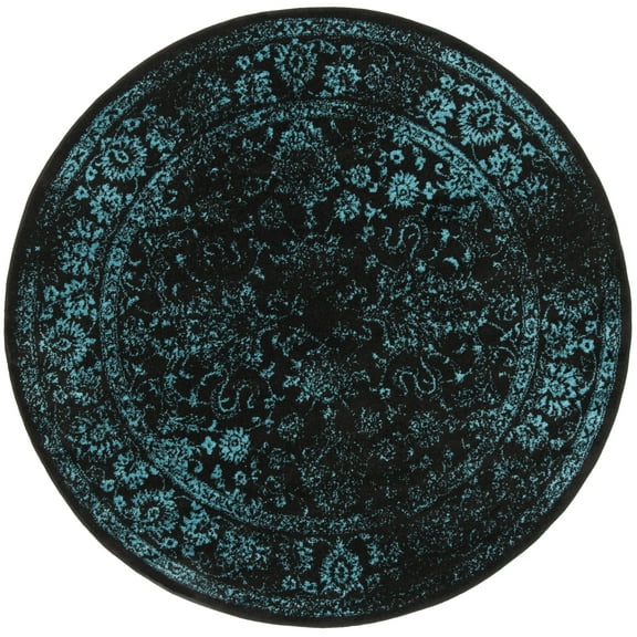 SAFAVIEH Adirondack Wyatt Traditional Distressed Area Rug, Black/Teal, 4' x 4' Round