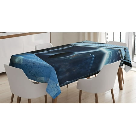 

Outer Space Decor Tablecloth Moon before Station Planet Apocalypse Landing Alternative Humanoid Robots Rectangular Table Cover for Dining Room Kitchen 60 X 90 Inches Navy Blue by Ambesonne