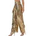 thumbnail image 3 of TANBOM Party Shiny Pleated Wide Leg High Waist Golden Women's Pants (Women's M), 3 of 4