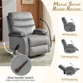 thumbnail image 4 of Swivel Rocker Recliner Adults, Rocking Small Recliner Chair for Small Spaces,Ergonomic Lounge Chair for Living Room with Rocking Function, Grey, 4 of 8