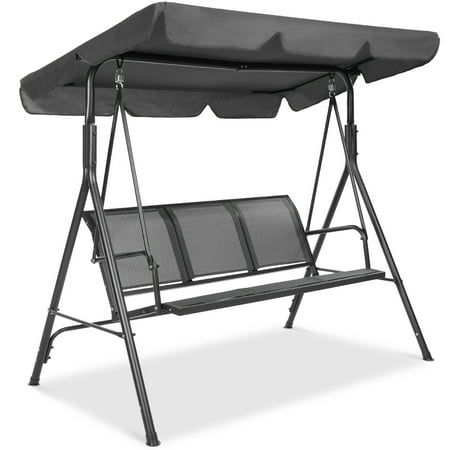 Best Choice Products 3-Seater Outdoor Adjustable Canopy Swing Glider Patio Bench w/ Textilene Steel Frame - Gray
