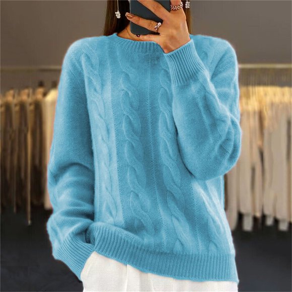 Jienlioq Sport Coats for Women Women Round Neck Solid Color Knitwear top Vintage Dough Twists Pullover Sweater