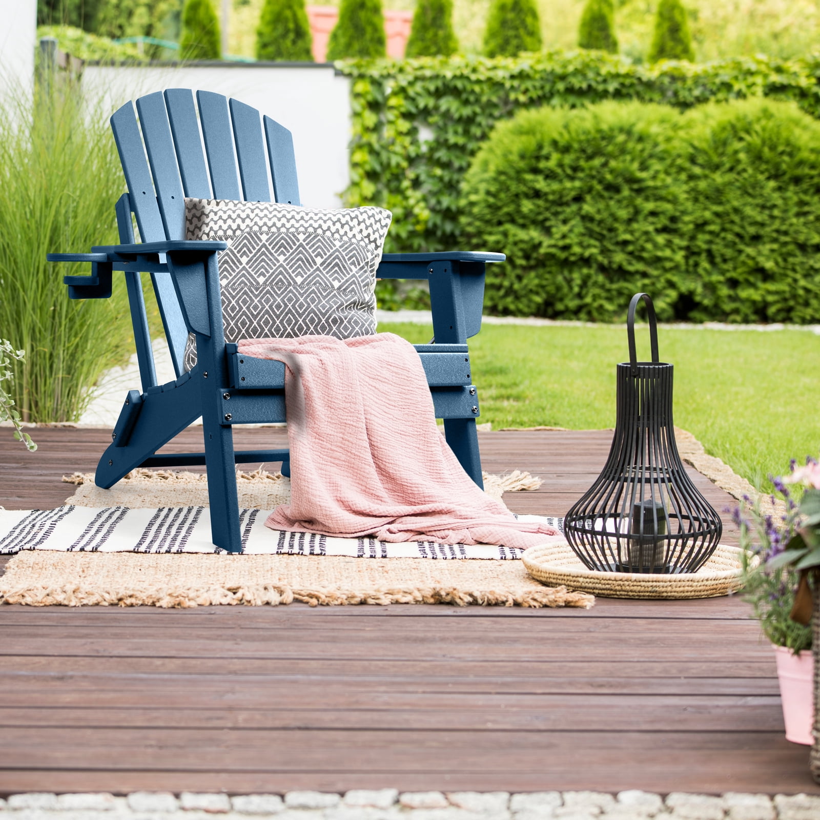 FUNBERRY Folding Adirondack Chair Set of 2, All Weather HDPE Fire Pit Chairs with Cup Holder for Outdoor