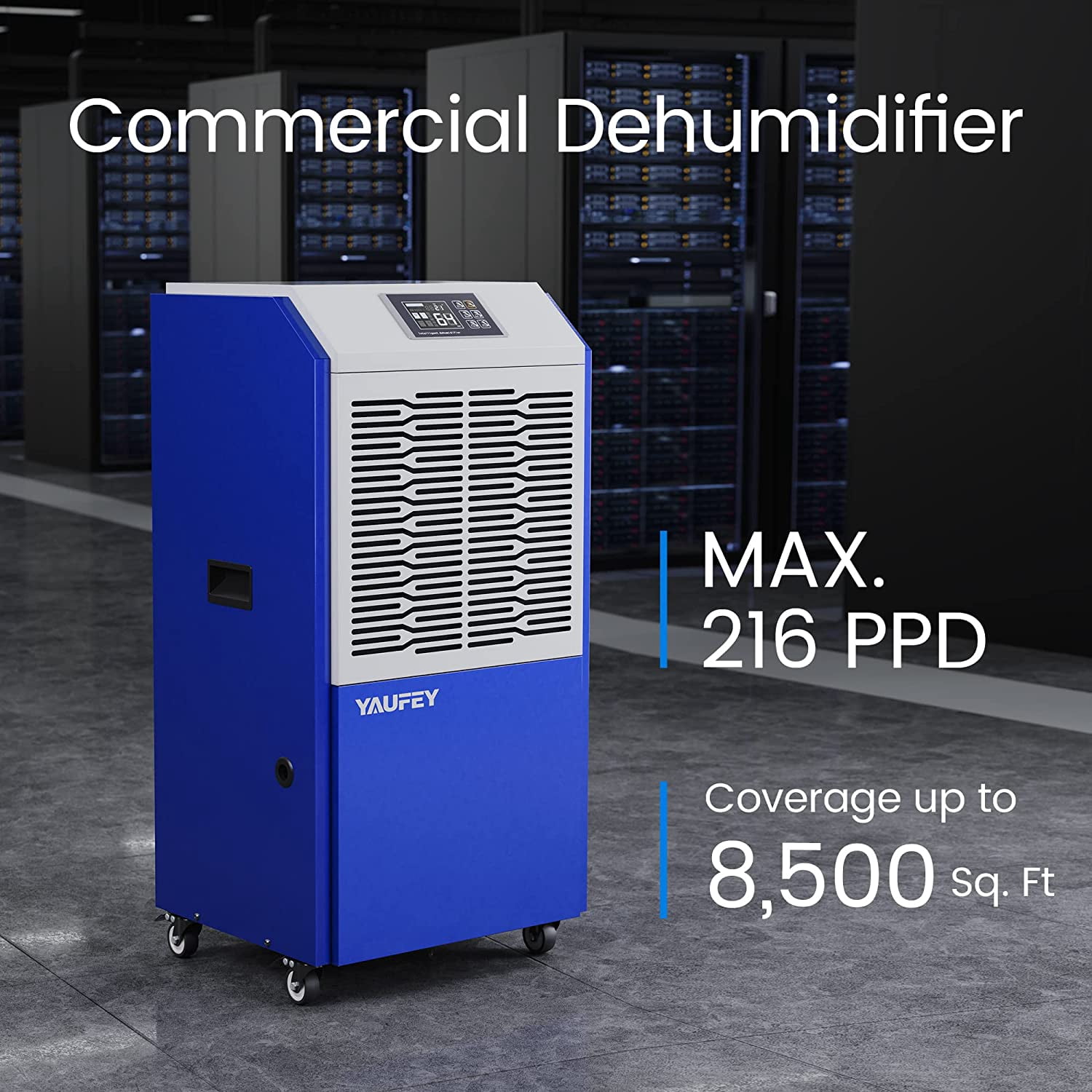 Waykar 216 Pint Commercial Dehumidifier with Wheels & Drainage for Spaces up to 8,500 Sq. Ft - Basements & Warehouses