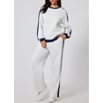 thumbnail image 5 of SHEWIN Womens Sweatsuits 2 Piece Set Fleece Lined Outfits Crew Neck Colorblock Long Sleeve Sweatshirt Jogger Pants Tracksuit Set with Pockets, 5 of 8