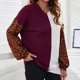 thumbnail image 2 of Moda mujer Casual manga larga estampado leopardo Patchwork señoras Tops sudaderas Fridja FKASFK3797, 2 of 6