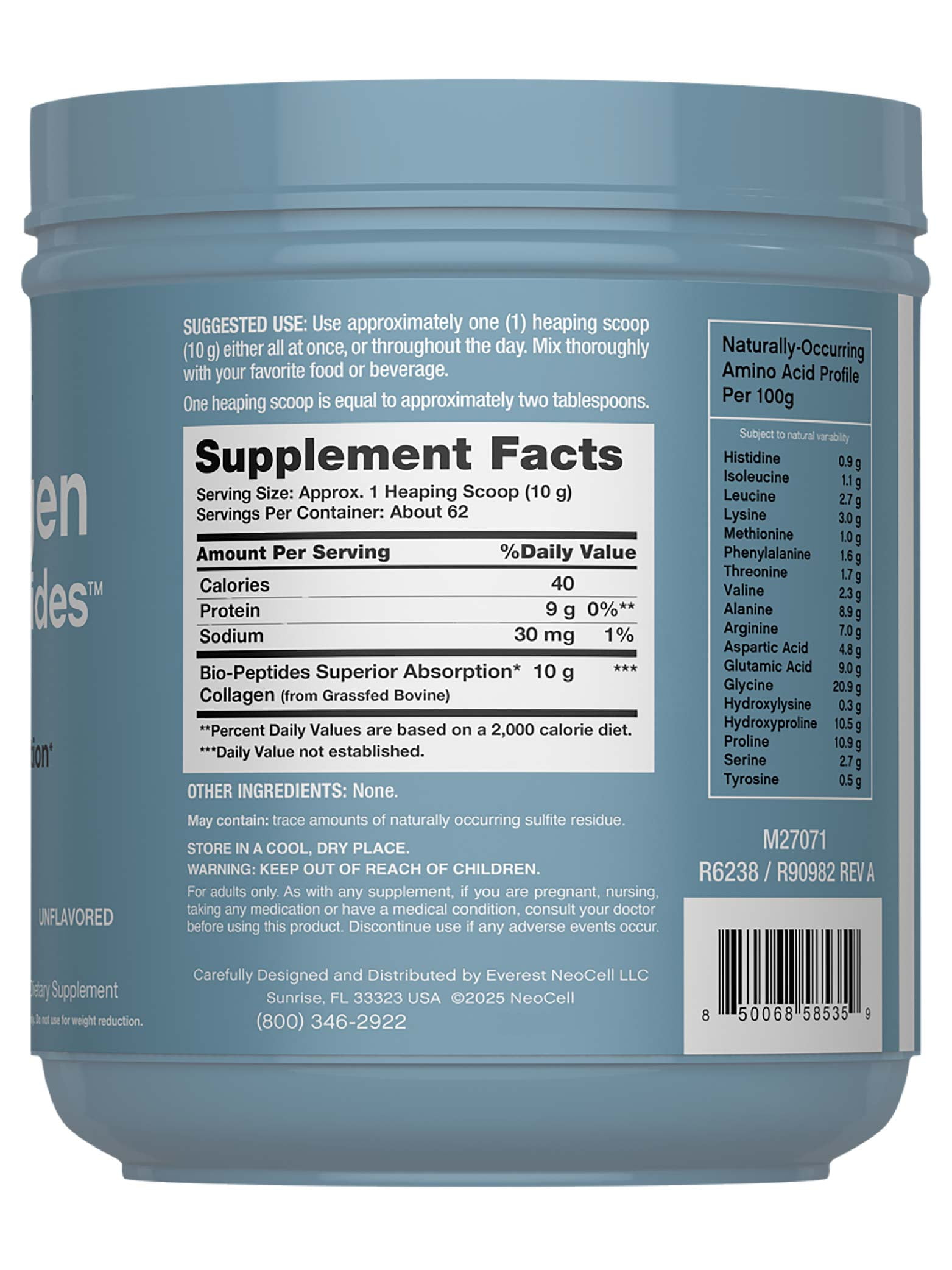 Collagen Bio-Peptides Powder | 22oz | Super Hair, Skin, Nails | Grassfed Protein Supplement | by NeoCell