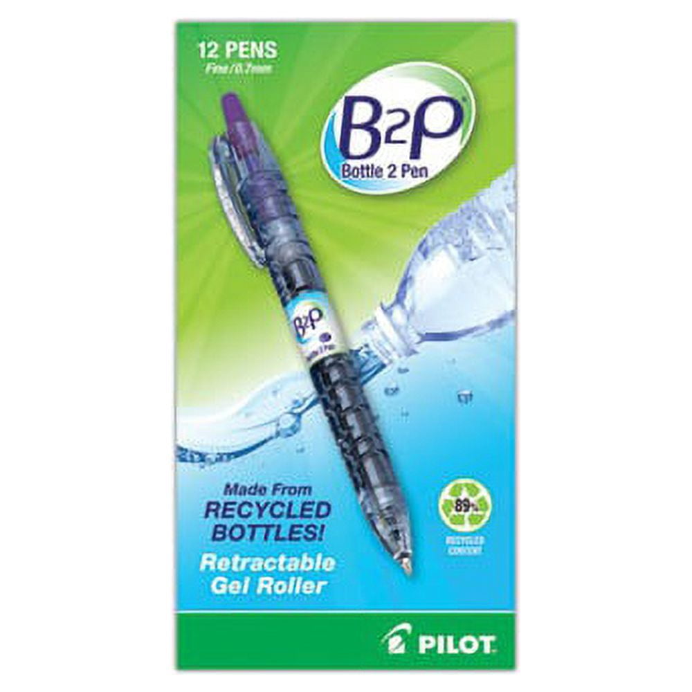 B2P Bottle-2-Pen Recycled Retractable Gel Pen 0.7mm, Purple Ink, Translucent Blue Barrel