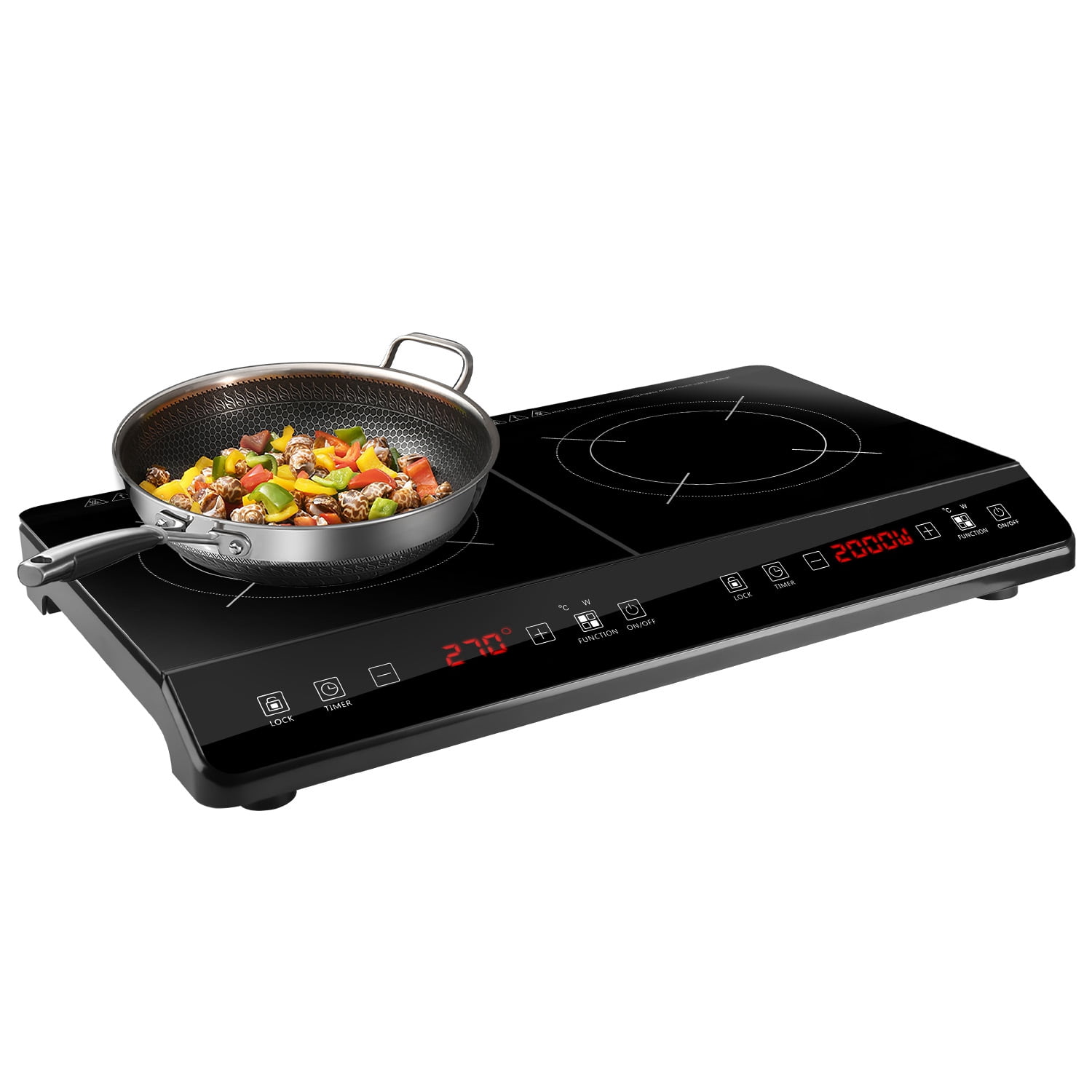 Moclever 4000W Portable Double Induction Cooktop, Electric Dual Burner Stove Countertop Hot Plate with 9 Power 9 Temperature 0-3H Timer, Black