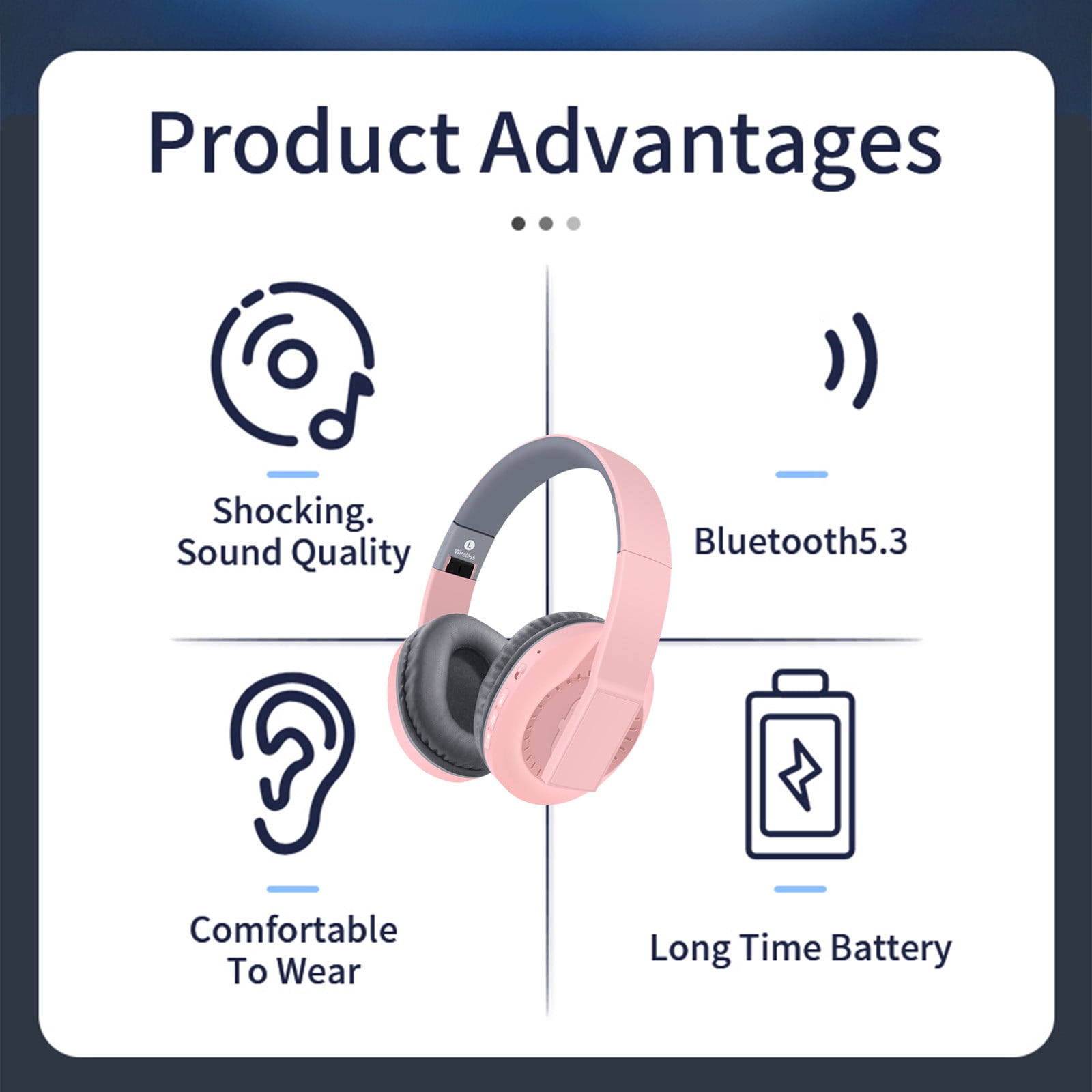 Wireless Bluetooth On-Ear Headphones, Apple & Android Compatible, Up to 50 Hours of Battery Life,Pink