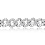 Cuban Link Chain 18k SilverTone Plated Simulated Diamond CZ Pave Prong New Straight Edge Chain |Choker | Necklace | Iced Out Hip Hop Bling