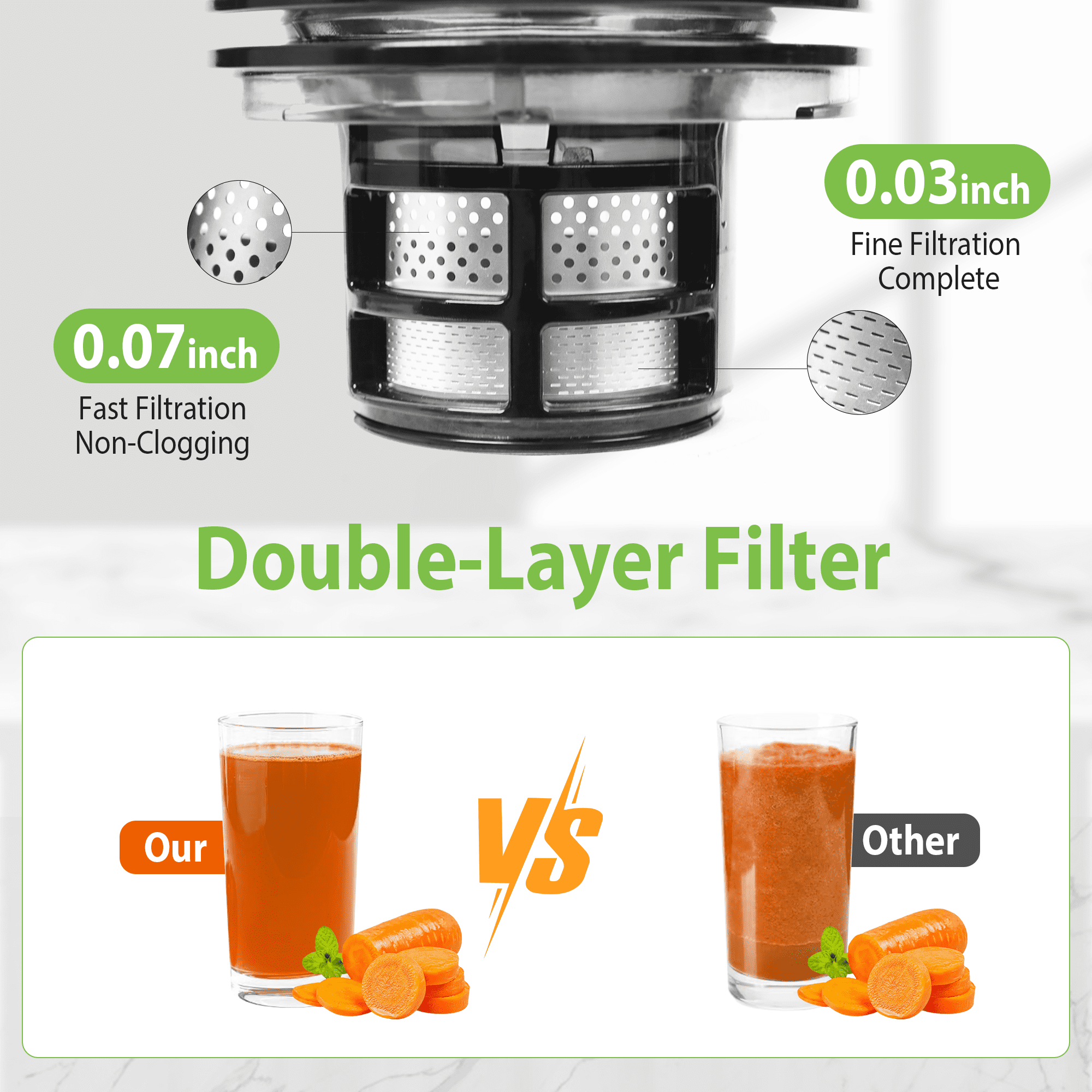 Cofiyard Cold Press Juicer, 6.5" Extra Large Feed Chute Juicer Machines, 350W Slow Masticating Juicer Machines with High Juice Yield for Whole Vegetables & Fruits, BPA Free, Gray, Easy to Clean