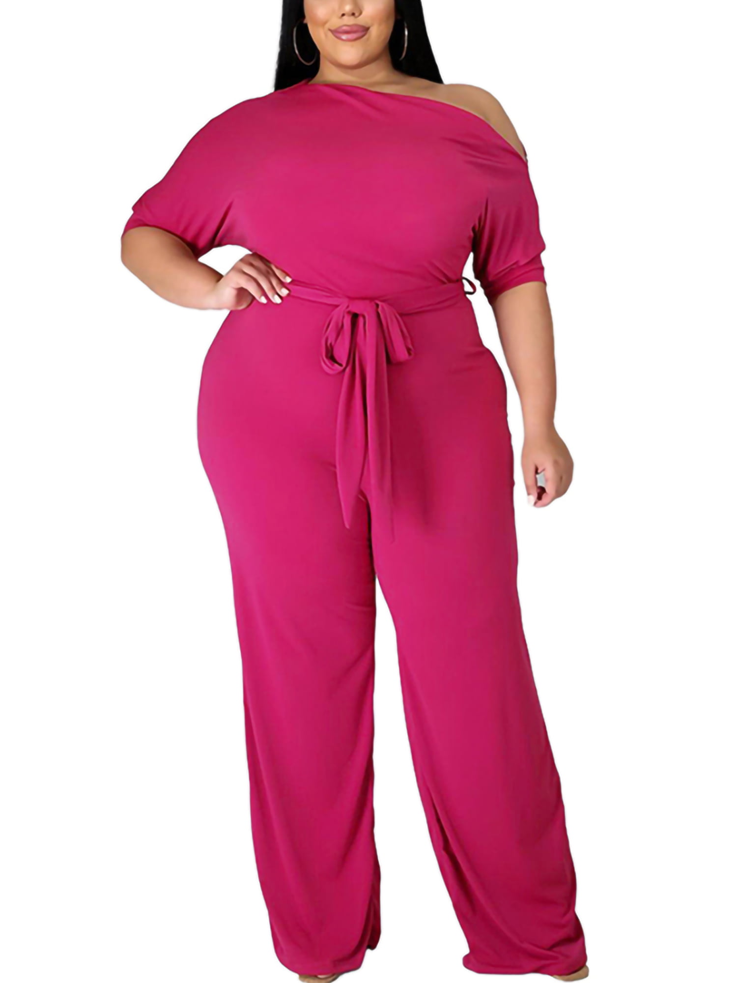 SELX Women Pure Color Plus Size Capri Cowl Neck Sleeveless Rompers Jumpsuit 