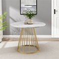 thumbnail image 3 of 40" Wood Modern Round Dining Table with Metal Caged Base - White Marble / Gold, 3 of 8