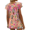 thumbnail image 3 of Mengpipi Womens Tops Summer Double Ruffle Short Sleeve V-Neck Casual Blouses, White Blue-3XL(US 24-26), 3 of 10