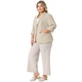 thumbnail image 3 of DARING DIVA Women's Plus Linen Cotton Blazer Work Suit Jacket Beige 1X, 3 of 6