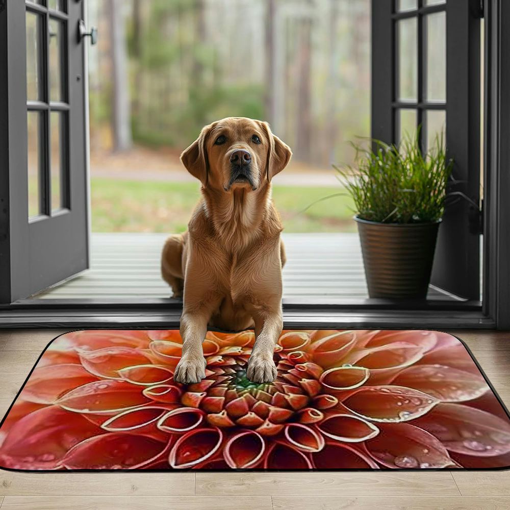 PHYHOO Doormat Floor Rug/Mat - Dahlia Flower Joy Nature Luck Decoration Mural Decorative Door Mat, Door Mat with Non-Slip Rubber Backing, Easy Cleaning, Traps Dirt, Rug for Entry, Patio