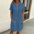 thumbnail image 2 of Vivianyo HD Women's Split Notch Neck Tunic Dress, Summer Casual Mini Dress for Women, With Cuffed Short Sleeve and Side Pockets, Women's S, Sizes S-2XL, 2 of 6