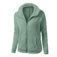 thumbnail image 1 of EGNMCR Manteau d'Hiver en Molleton Duveteux pour Femmes, Décontracté, Col à Revers, Cardigan Uni, Chandail à Fermeture Éclair, Manteaux, Vêtements d'Extérieur avec Poches, 1 of 2