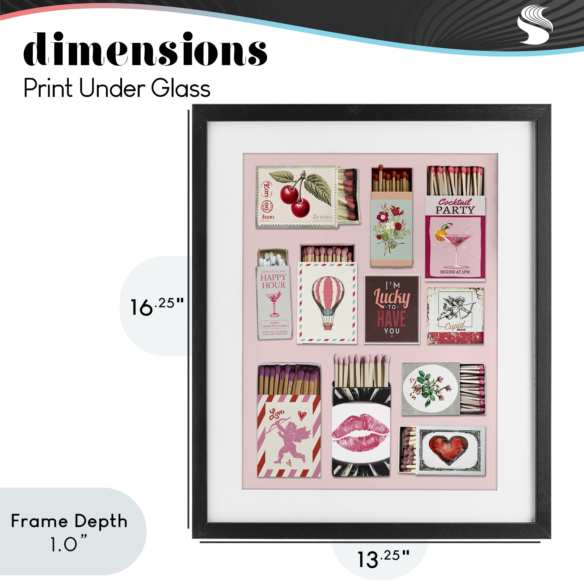 Stupell Industries Vintage Romantic Matchbox Collection Black Framed Print Under Glass, design by CAD Designs