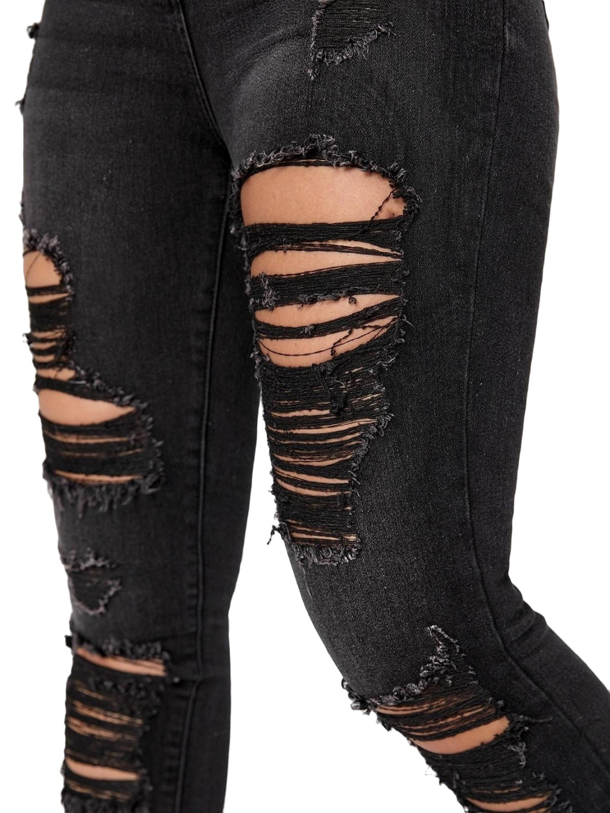 Women's High Waist Denim Pants Ripped Skinny Jeans Black - Walmart.com