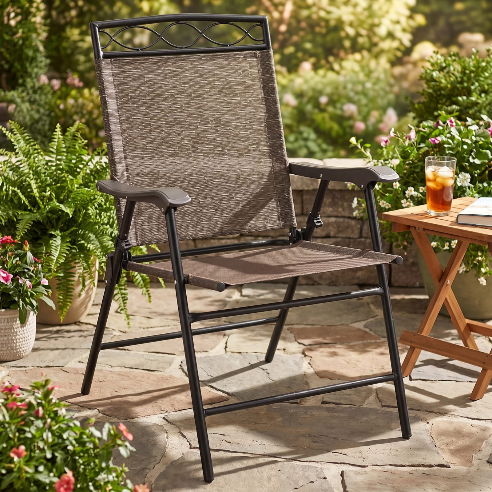 Furnibear Patio Folding Chairs Set of 4, Steel Frame, Black, 250 lbs Capacity per Chair, Weather-Resistant Outdoor Furniture