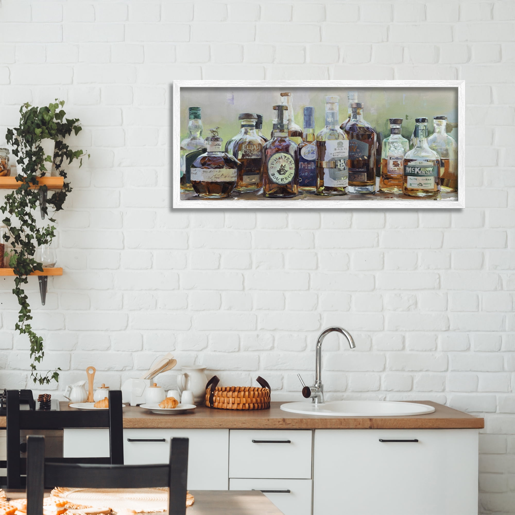 Stupell Industries Vintage Whiskey Bottles Display White Framed Giclee Art, design by Marilyn Hageman