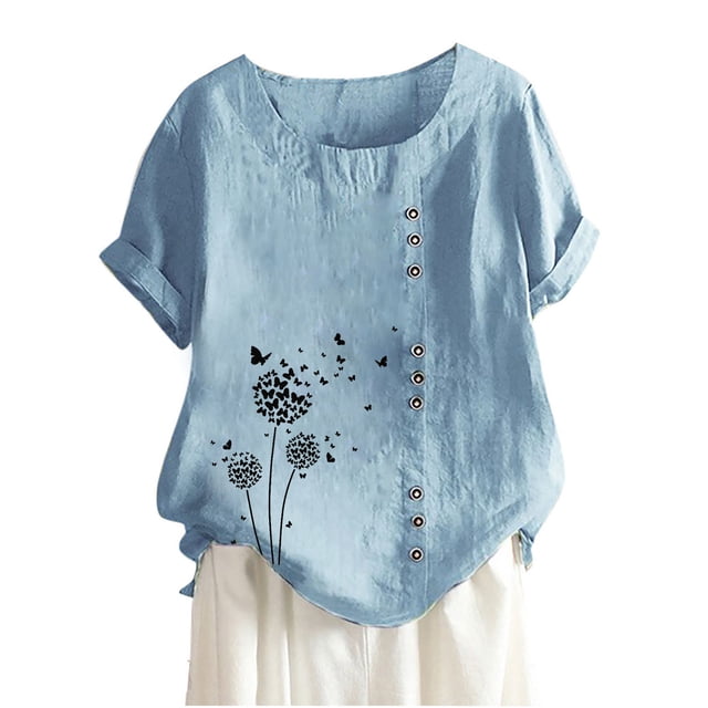 Birdeem Mode Femmes Été T-Shirt Imprimé Ample Col Rond Manches Courtes Blouse Décontractée