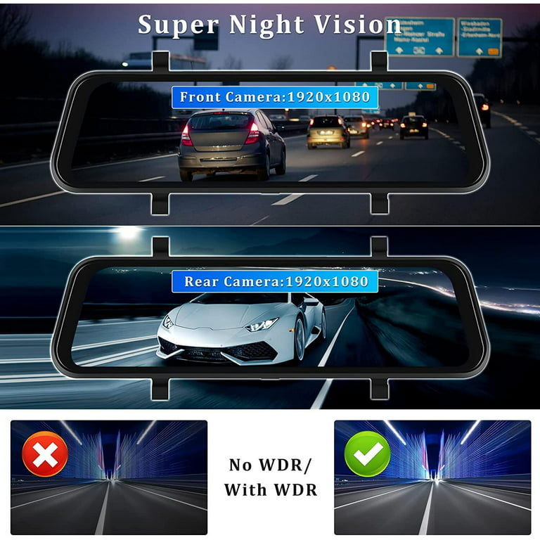 9.66 Dash Cam Mirror Wireless Apple CarPlay Android Auto Front