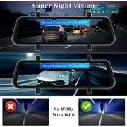 Podofo 9.66 Touch Screen Car Rearview Mirror Dash Cam 2 Cameras Driving Recorder Wireless Carplay Android Auto Aux Touch Screen Voice Control,with 64GB Card