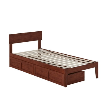Boston Twin Extra Long Bed with 2 Extra Long Drawers in Walnut