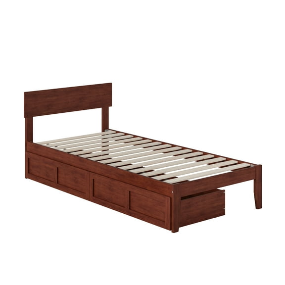 Boston Twin Extra Long Bed with 2 Extra Long Drawers in Walnut