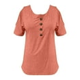 thumbnail image 4 of MIXUE Boho Tops For Women Summer Solid Color Round Neck Button Off Shoulder Short Sleeve Tee Shirts Daily-Wear,Red,L, 4 of 4