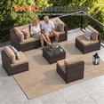 thumbnail image 6 of Dateyes 7-Piece Outdoor Patio Sectional Sofa Set, All-Weather Wicker Rattan Furniture with Coffee Table & Waterproof Cover (Beige), 6 of 8