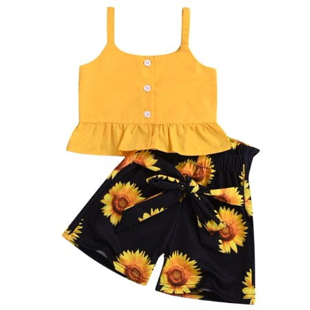 

Morttic Baby Girls Clothes Crop Tops Sunflower Shorts Pants Outfits Set 4t