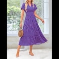 thumbnail image 4 of Vestidos Largos de Verano para Mujer 2025, Informales, con Escote en V, Mangas Abullonadas, Fruncidos, Holgados, para Playa, Bohemios, Largos, Florales, Morados, Talla L, 4 of 10