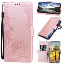 Nalacover Wallet For Samsung Galaxy S21 Plus Case,Stylish Full Protection Embossed Lotus Pattern PU Leather Flip Kickstand Card Slots Shockproof Magnetic Cover with Wrist Strap.Rosegold