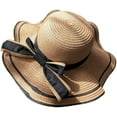thumbnail image 2 of YAOBAMM Lady Hat Women Beach Hat Knot Decor Wide Brim Flat Top Color Matching Decorative Sunscreen Breathable Curled Edge, 2 of 7