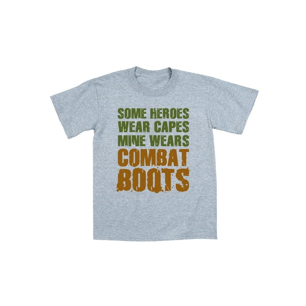 Instant Message Some Heros Wear Capes Mine Wears Combat Boots Youth T Shirt Walmart Com Walmart Com - white combat scarf roblox