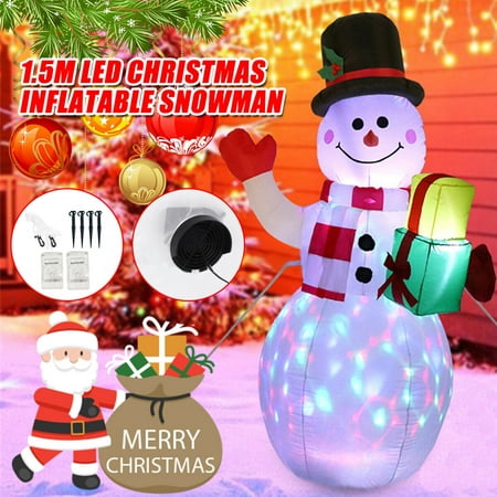 Snowman Christmas Inflatables with Present Gift Box Rotating Color LED Light Up Xmas for Blow Up Yard Decoration, Indoor Outdoor Garden Christmas Decoration, 5FT